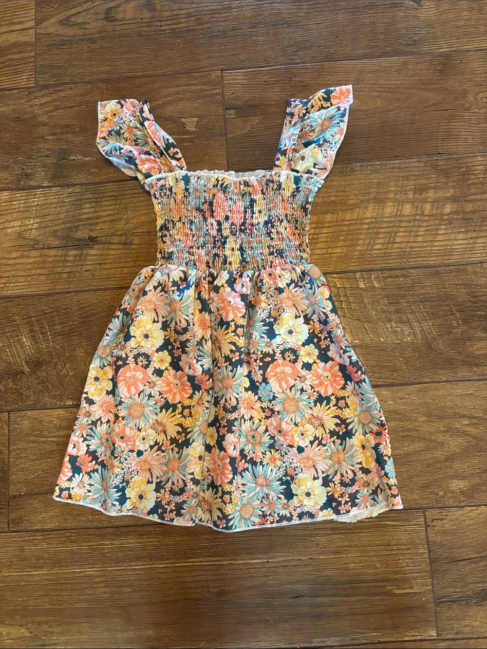 Floral Smocked Sundress for Kids - Coral, Yellow & Teal